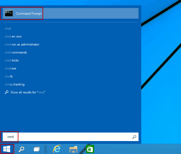 WINDOWS: Sök efter "cmd" i sökfältet på Start.